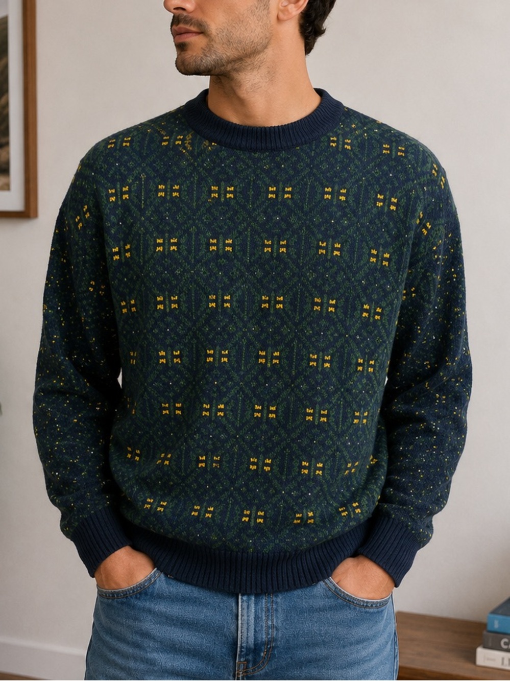 Vintage 90s Claybrooke Wool Blend Grandpa Core XL Knit Crewneck Sweater